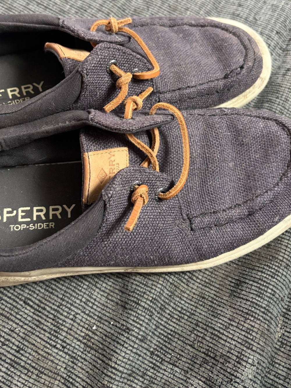 Sperry Navy Canvas Boat Shoes with Tan Laces